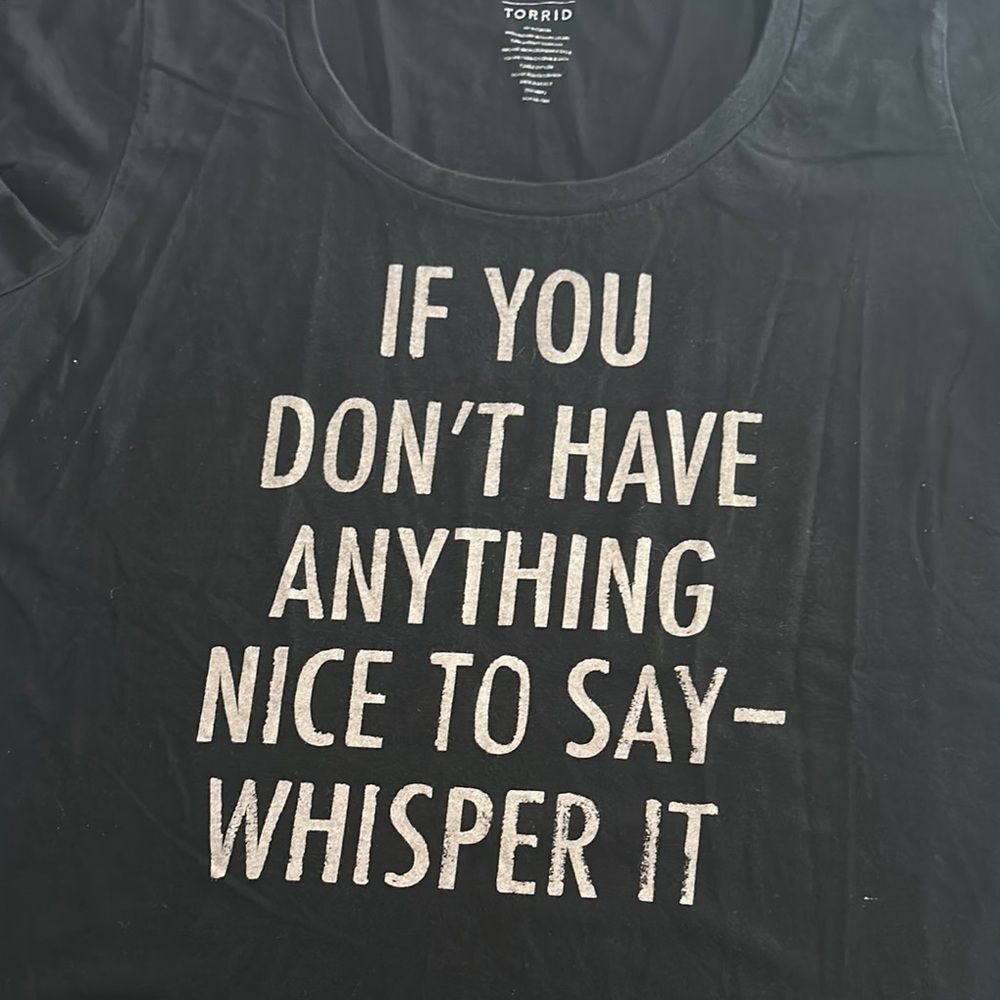 Torrid Black Tee with Bold‎ White Text